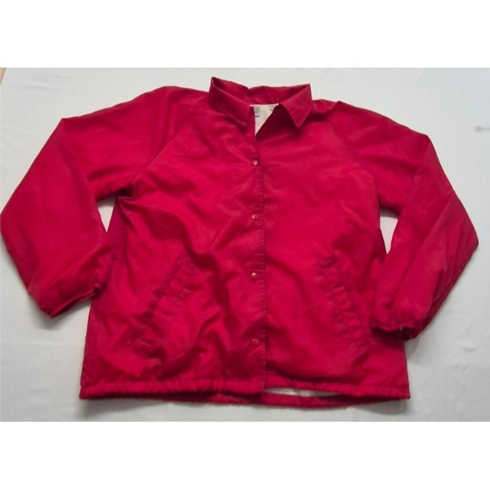 VTG SEARS men's Red full snap button up windbreaker‎ jacket faux fur lined LG